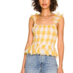 SAYLOR Yellow and White Peplum Blouse with Ruffled Straps